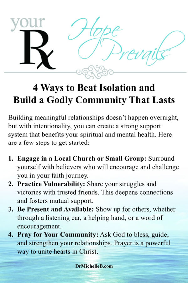 Learn how to cultivate godly community and build meaningful relationships that strengthen your faith and support your mental health. Take intentional steps to connect with others through church, authentic friendships, presence, and prayer.
