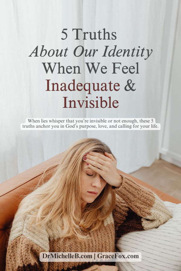 Inadequacy and invisibility are lies the enemy uses to steal your worth. These 5 biblical truths will remind you of who you are in Christ so you can stand strong in God’s love. Find all 5 truths and how they apply to your life in the full blog post.
