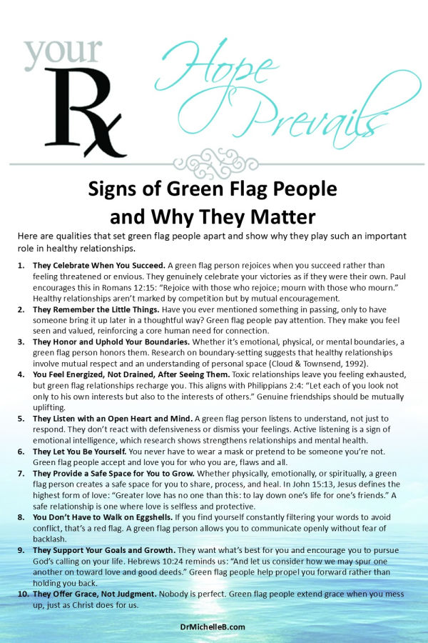 Looking for healthier, happier relationships? These 10 signs reveal why green flag people matter and how they strengthen your life. To learn more about creating healthier, happier relationships, click to read more.