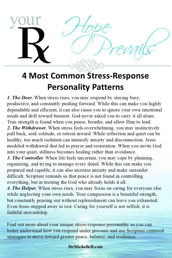 Which stress-response personality pattern do you default to when stress rises? Understanding your stress-response pattern can help you respond with greater self-awareness, healthier coping strategies, and God’s peace. Save this so you can recognize your pattern and use it to build healthier rhythms.
